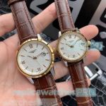Best Buy Clone Longines White Dial Brown Leather Strap Lovers Watch